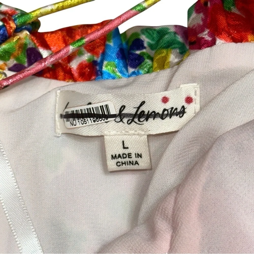 For Love & Lemons Vibrant Floral Merrill Puff Sleeve Mini Dress Womens L